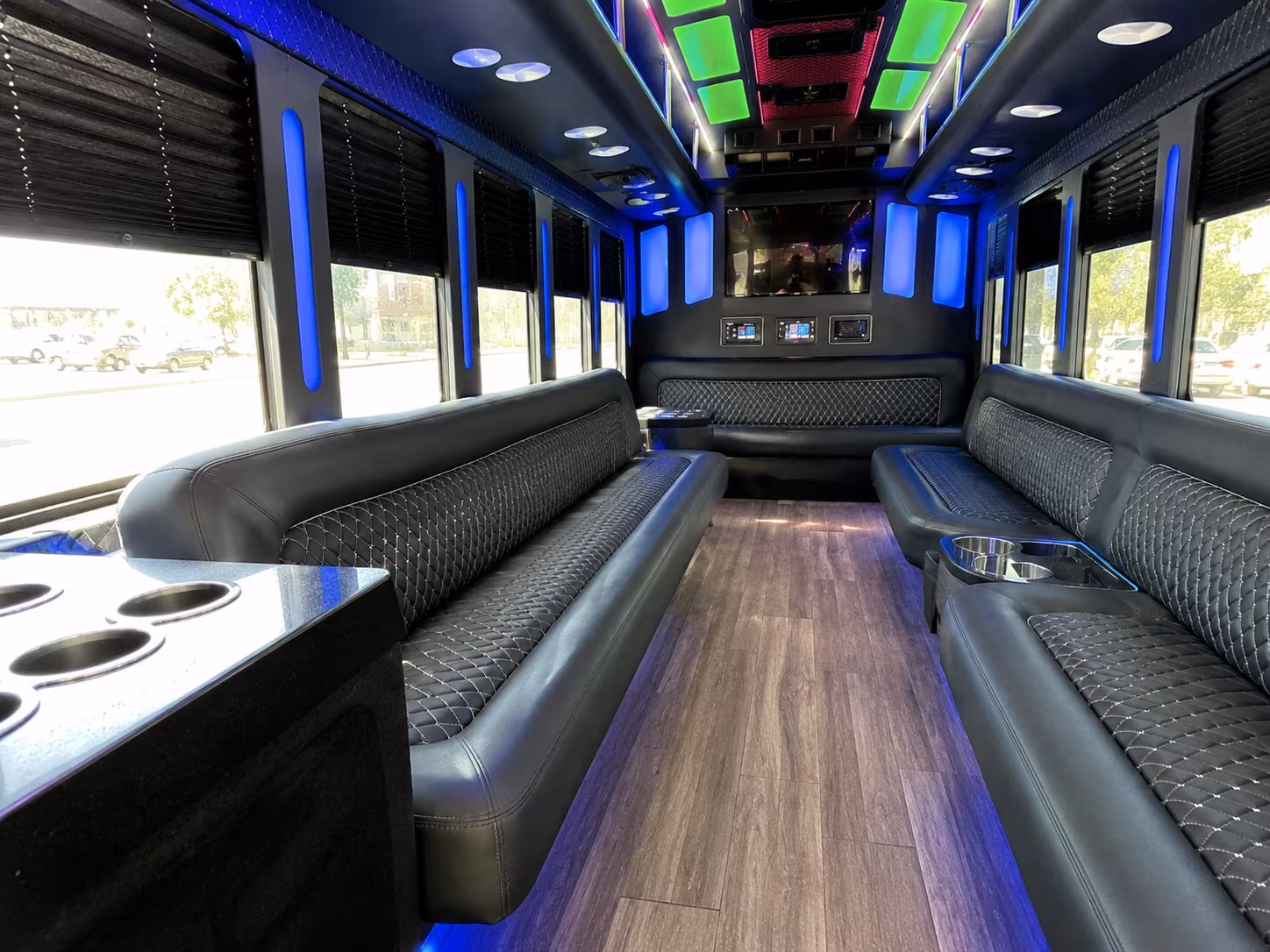 buckeye 15 passenger party bus inside