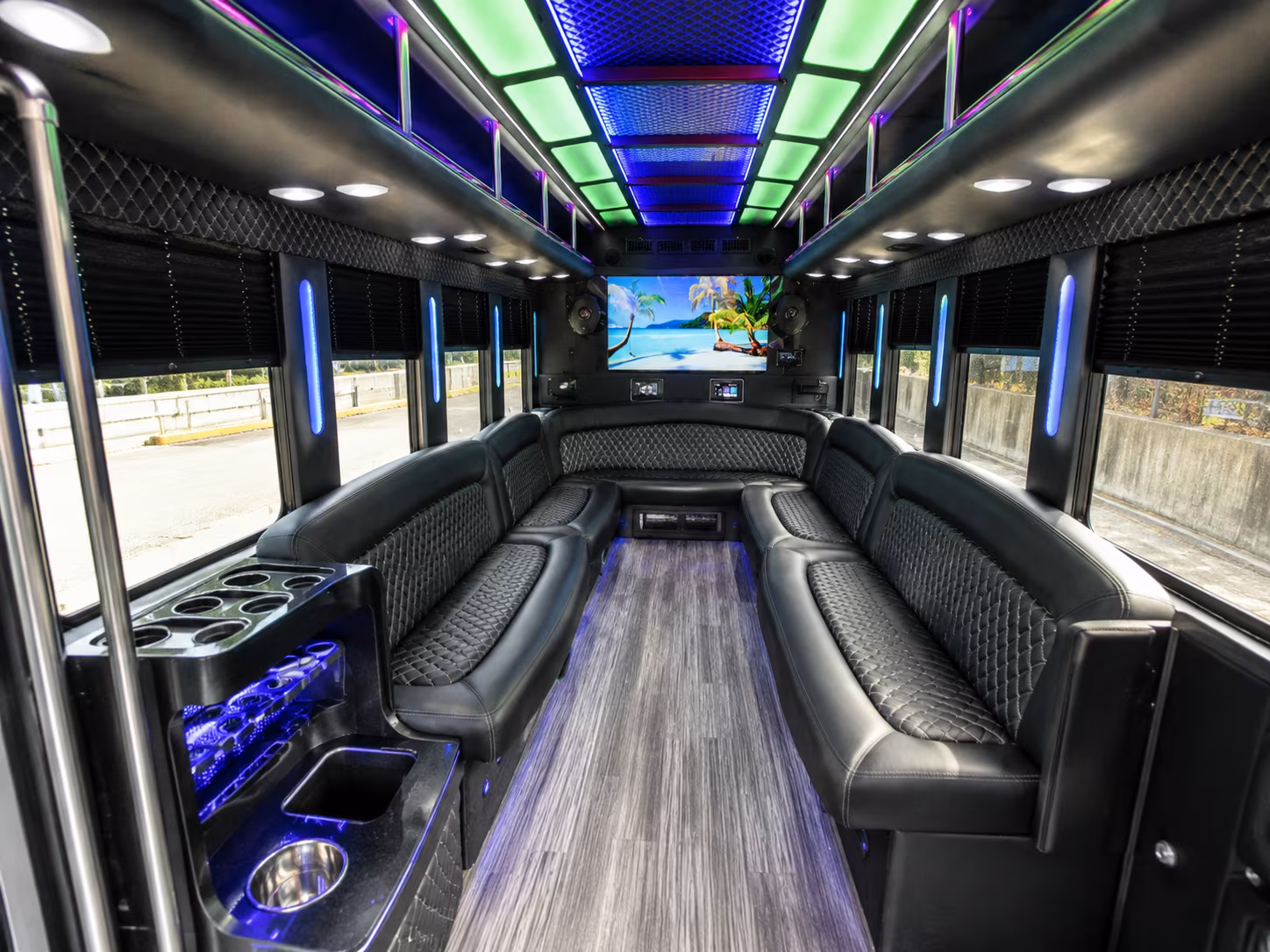 buckeye 18 passenger party bus inside