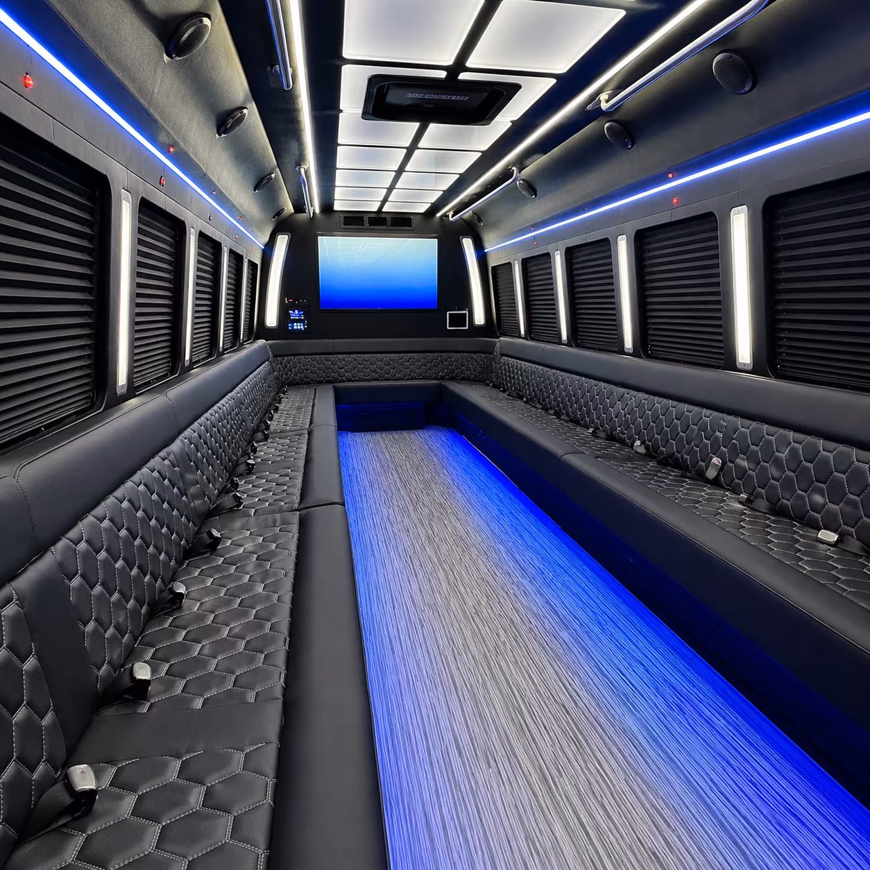 buckeye 50 passenger party bus inside